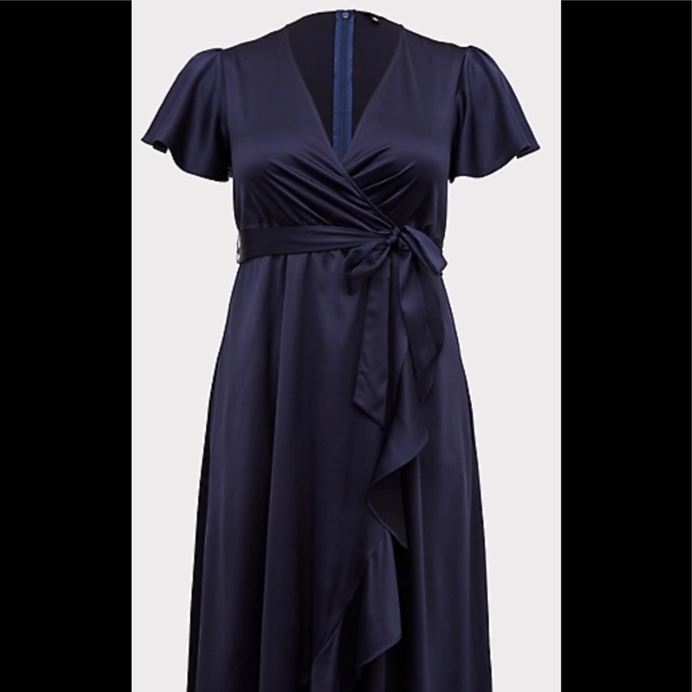 Navy Blue Torrid Faux Wrap High Low Dress